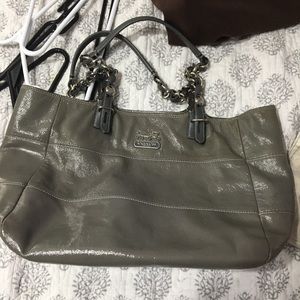 Gray leather coach purse
